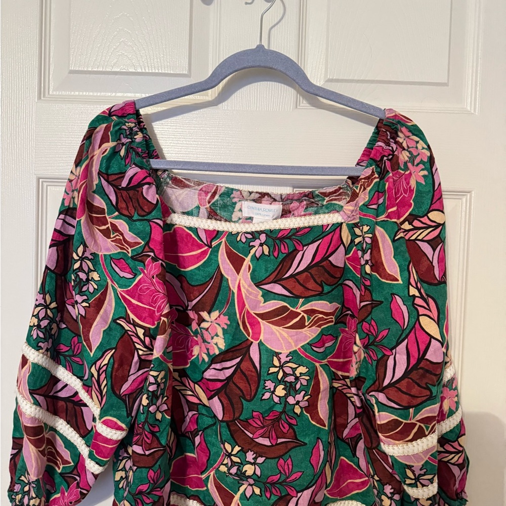 Cynthia Rowley Pink and Green Floral Blouse